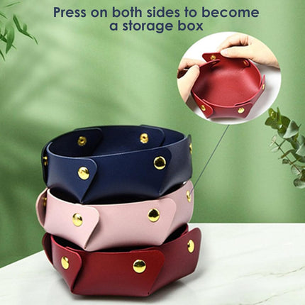 Portable Dark Blue PU Leather Entryway Table Nightstand Organizer for Phones Keys Wallets Watches Coins Travel Plate Sorter.
