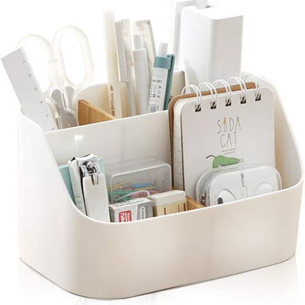 Pink Desk Organizer with Compartments Small Storage Box for Makeup Brushes Pens Pencils Remote Controls Office Accessories.
