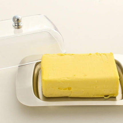 Stainless Steel Butter Dish with Lid 18.5x12.2x6cm Transparent Butter Container.