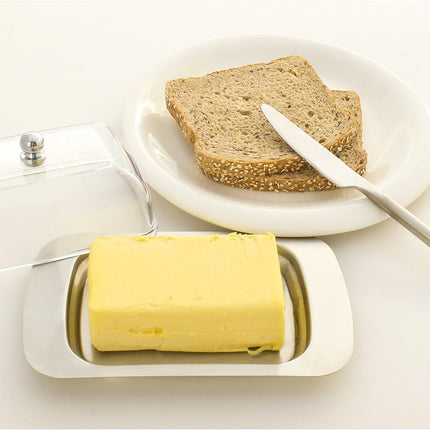 Stainless Steel Butter Dish with Lid 18.5x12.2x6cm Transparent Butter Container.