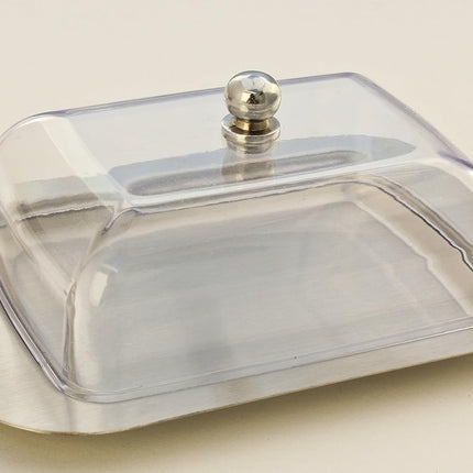 Stainless Steel Butter Dish with Lid 18.5x12.2x6cm Transparent Butter Container.