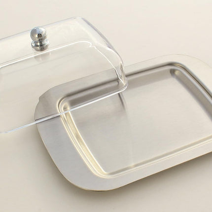 Stainless Steel Butter Dish with Lid 18.5x12.2x6cm Transparent Butter Container.