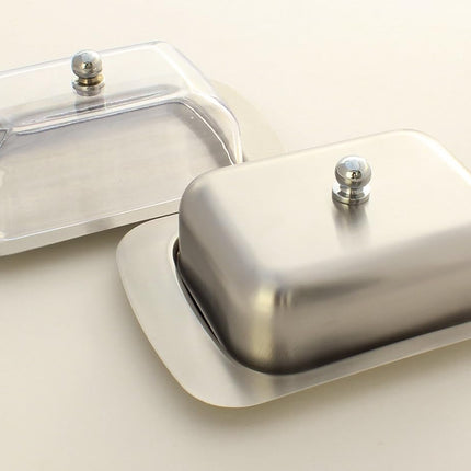 Stainless Steel Butter Dish with Lid 18.5x12.2x6cm Transparent Butter Container.