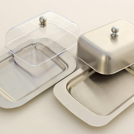 Stainless Steel Butter Dish with Lid 18.5x12.2x6cm Transparent Butter Container.