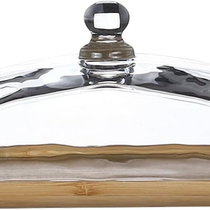 Mini Cake Stand with Glass Dome - Wooden Serving Board for Cupcakes Cheese - Butter Dome as Kitchen Decoration Gift.