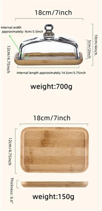 Mini Cake Stand with Glass Dome - Wooden Serving Board for Cupcakes Cheese - Butter Dome as Kitchen Decoration Gift.