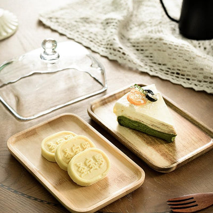 Mini Cake Stand with Glass Dome - Wooden Serving Board for Cupcakes Cheese - Butter Dome as Kitchen Decoration Gift.