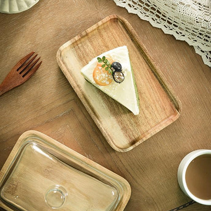 Mini Cake Stand with Glass Dome - Wooden Serving Board for Cupcakes Cheese - Butter Dome as Kitchen Decoration Gift.