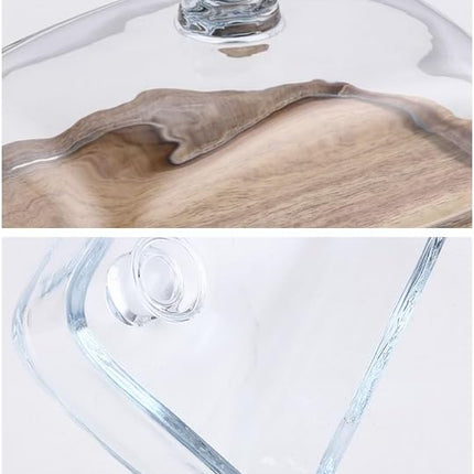 Mini Cake Stand with Glass Dome - Wooden Serving Board for Cupcakes Cheese - Butter Dome as Kitchen Decoration Gift.
