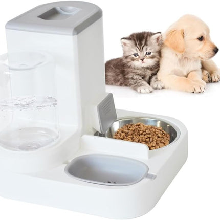 Automatic Pet Feeder and Water Bowl for Dogs and Cats - Grey - 1 Piece.