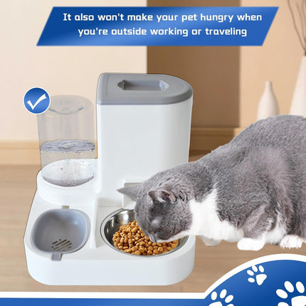 Automatic Pet Feeder and Water Bowl for Dogs and Cats - Grey - 1 Piece.