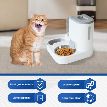 Automatic Pet Feeder and Water Bowl for Dogs and Cats - Grey - 1 Piece.