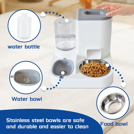 Automatic Pet Feeder and Water Bowl for Dogs and Cats - Grey - 1 Piece.