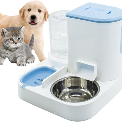 Automatic Pet Feeder and Water Bowl for Dogs and Cats - Blue.