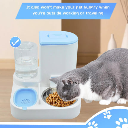 Automatic Pet Feeder and Water Bowl for Dogs and Cats - Blue.