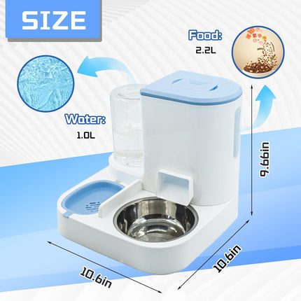 Automatic Pet Feeder and Water Bowl for Dogs and Cats - Blue.