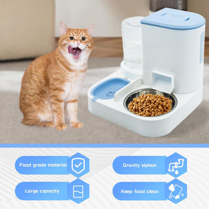 Automatic Pet Feeder and Water Bowl for Dogs and Cats - Blue.