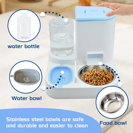 Automatic Pet Feeder and Water Bowl for Dogs and Cats - Blue.