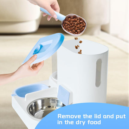 Automatic Pet Feeder and Water Bowl for Dogs and Cats - Blue.