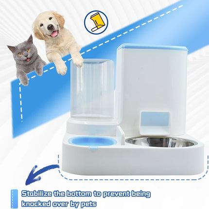 Automatic Pet Feeder and Water Bowl for Dogs and Cats - Blue.