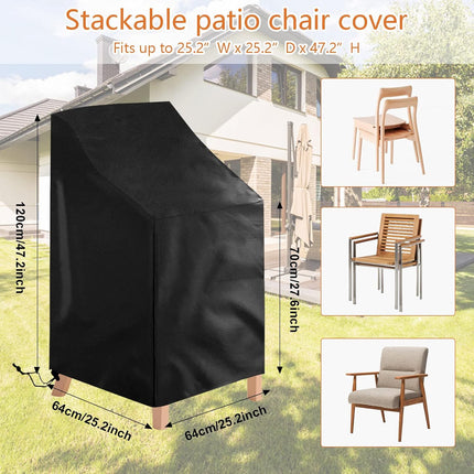 2 Pack Waterproof Outdoor Furniture Covers for Garden Cushions Stacking Chairs Black.