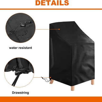 2 Pack Waterproof Outdoor Furniture Covers for Garden Cushions Stacking Chairs Black.