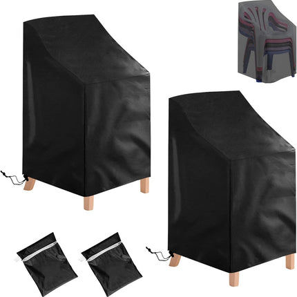 2 Pack Waterproof Outdoor Furniture Covers for Garden Cushions Stacking Chairs Black.