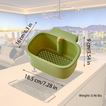 Green Multi-Functional Hanging Food Strainer for Sinks One Touch Release Screen Auto-Dump Kitchen Waste Filter Fruit Vegetable Washer.