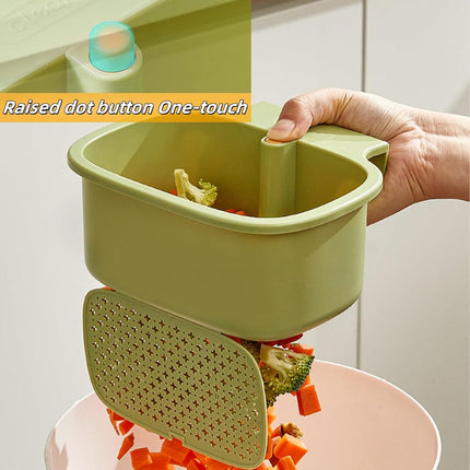 Green Multi-Functional Hanging Food Strainer for Sinks One Touch Release Screen Auto-Dump Kitchen Waste Filter Fruit Vegetable Washer.