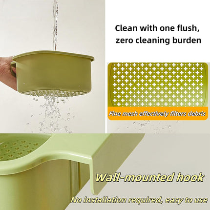 Green Multi-Functional Hanging Food Strainer for Sinks One Touch Release Screen Auto-Dump Kitchen Waste Filter Fruit Vegetable Washer.