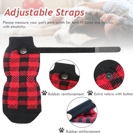 Dog Socks Size M Anti-Slip Pet Paw Protectors Red for Dogs.