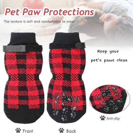 Dog Socks Size M Anti-Slip Pet Paw Protectors Red for Dogs.