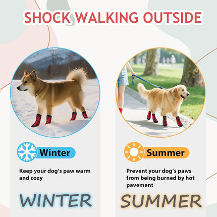 Dog Socks Size M Anti-Slip Pet Paw Protectors Red for Dogs.