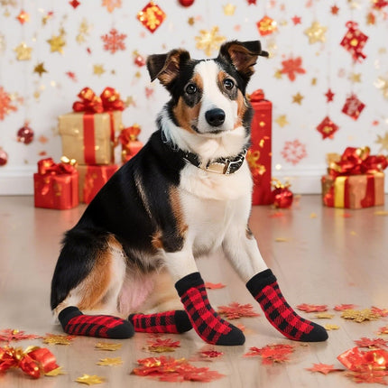 Dog Socks Size L Red Anti Slip Pet Paw Protectors for Dogs.