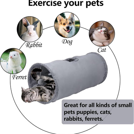 Cat Play Tunnel - 1 Piece - Indoor Outdoor Pet Play Tube - Crawl Tunnel - Play House - Grey.