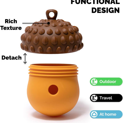 Interactive Food-Grade Silicone Dog Treat Dispenser Toy for Mental Stimulation and Healthy Eating with Removable Lid Dishwasher Safe Suitable for All Dog Sizes.
