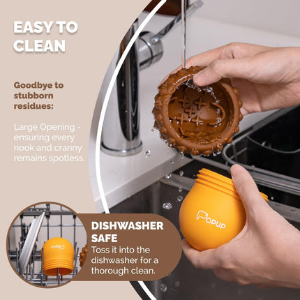 Interactive Food-Grade Silicone Dog Treat Dispenser Toy for Mental Stimulation and Healthy Eating with Removable Lid Dishwasher Safe Suitable for All Dog Sizes.