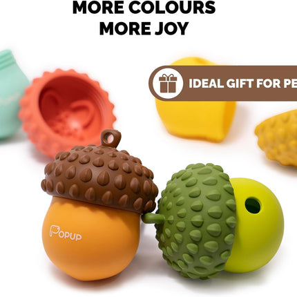 Interactive Food-Grade Silicone Dog Treat Dispenser Toy for Mental Stimulation and Healthy Eating with Removable Lid Dishwasher Safe Suitable for All Dog Sizes.
