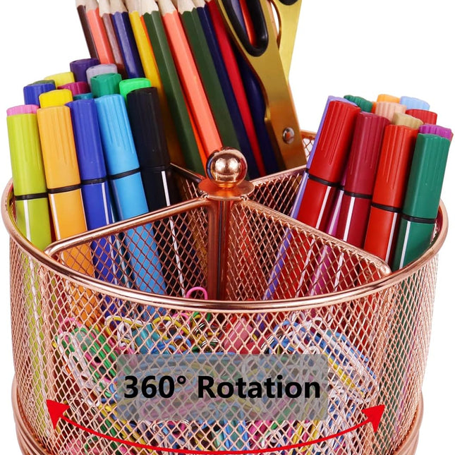 17x17x13cm Rose Gold Metal Mesh Desk Organizer Office Supplies Storage.