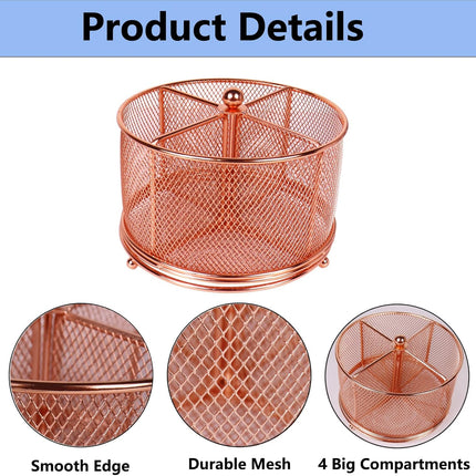 17x17x13cm Rose Gold Metal Mesh Desk Organizer Office Supplies Storage.