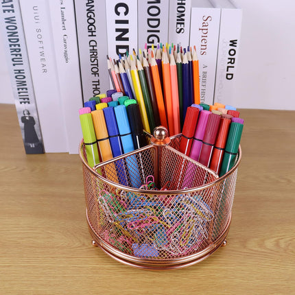 17x17x13cm Rose Gold Metal Mesh Desk Organizer Office Supplies Storage.