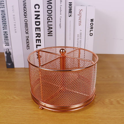 17x17x13cm Rose Gold Metal Mesh Desk Organizer Office Supplies Storage.