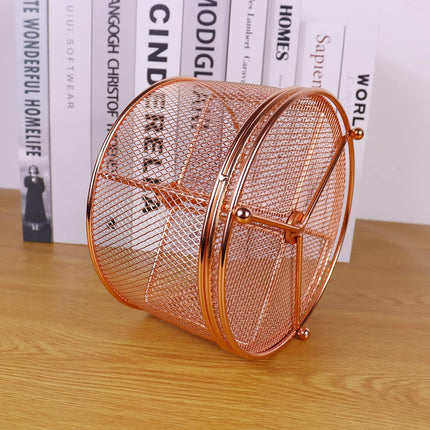 17x17x13cm Rose Gold Metal Mesh Desk Organizer Office Supplies Storage.