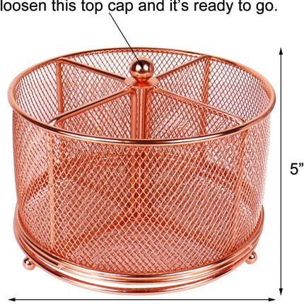 17x17x13cm Rose Gold Metal Mesh Desk Organizer Office Supplies Storage.