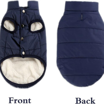 Winter Dog Coat Warm Pet Jacket for Cold Weather Marine Blue Size M.
