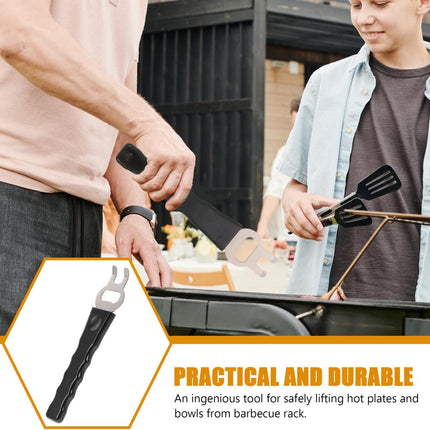 1 Piece Cast Iron & Stainless Steel Grill Lifter Tool - Heavy Duty BBQ Accessory for Safe Grill Movement.