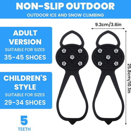Anti-Slip Spikes Crampons with 5 Steel Teeth 2 Pairs for Traction on Ice and Snow.