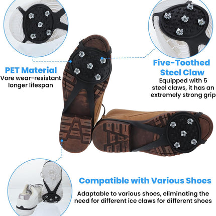 Anti-Slip Spikes Crampons with 5 Steel Teeth 2 Pairs for Traction on Ice and Snow.