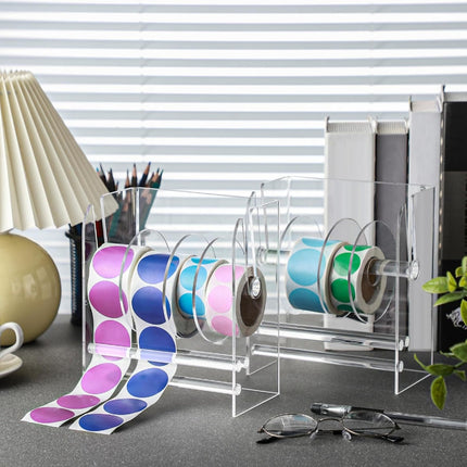Adjustable Label Dispenser with 4 Rolls Transparent Design.
