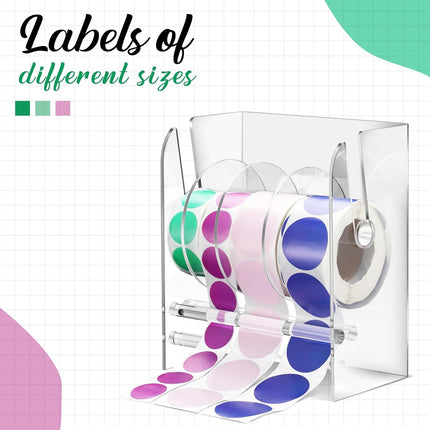 Adjustable Label Dispenser with 4 Rolls Transparent Design.